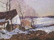 George M Bruestle Barns in Winter oil painting on canvas